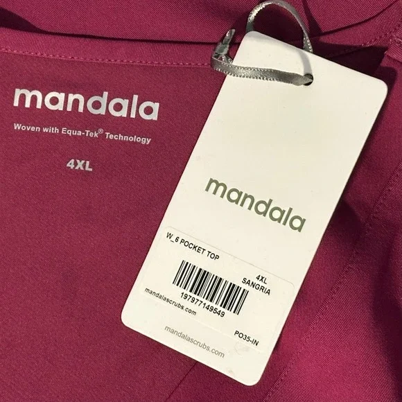 Mandala 4XL Sangria‎ Purple W 6 Pocket Scrub Top Women's V-Neck Equa-Tek - Picture 4 of 5